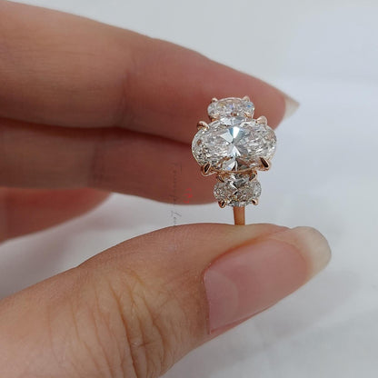 2.5 Ct Oval Lab Diamond Three Stone Engagement Ring