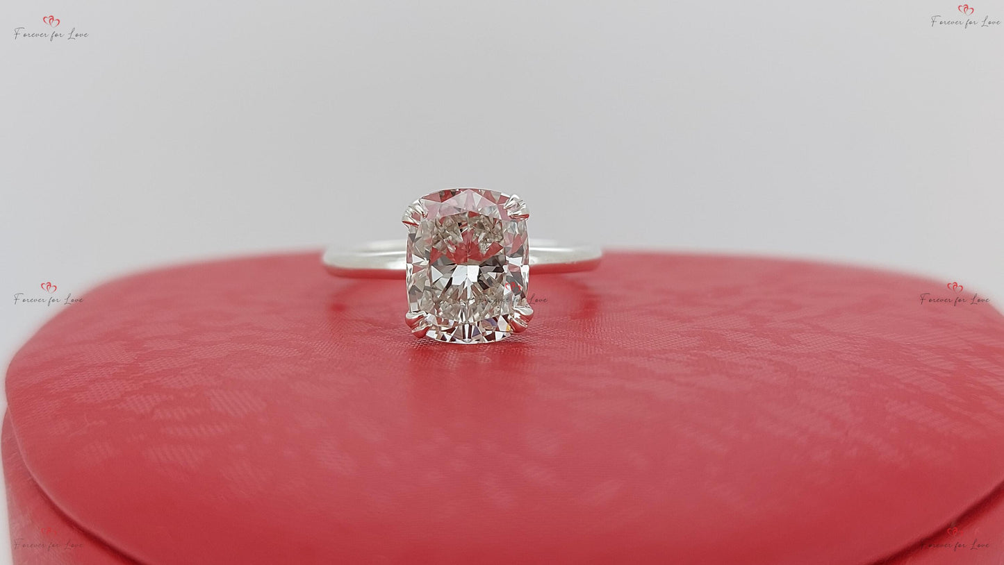 3 Ct IGI Certified Cushion Lab Diamond Double Prong Engagement Ring Cushion cut 1Ct Moissanite Brilliant Cut engagement ring in 935 Argentium Silver — custom handcrafted by Forever For Love