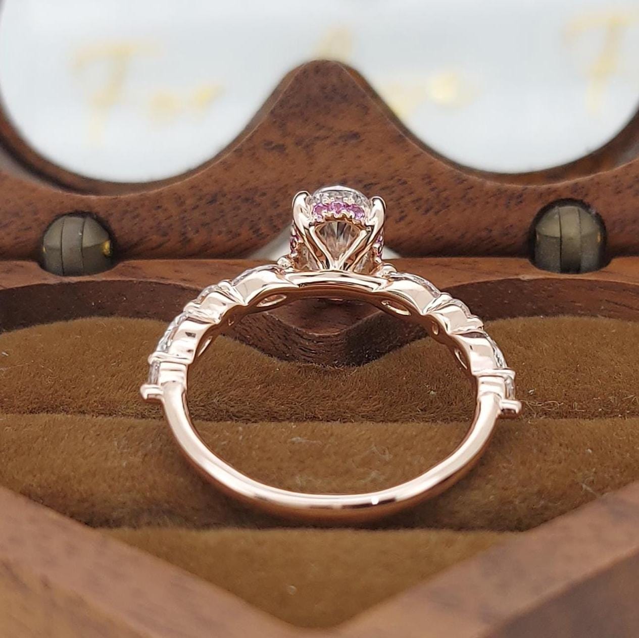 IGI Certified Oval Pink Diamond, Sapphire Halo Ring