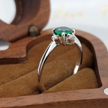 1.1 Ct Round Lab Diamond, Emerald Engagement Ring