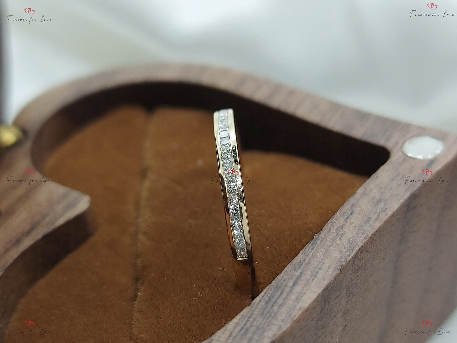 Princess Cut Diamond Half Eternity Ring 1.8mm 18k 14k natural Wedding Band Channel Setting. Yellow Rose White Gold Platinum certified.