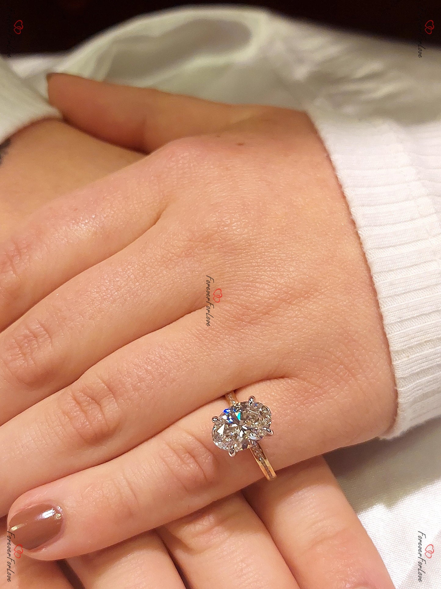 2.6 Ct Oval Lab Diamond Engagement Ring Oval cut 1Ct Moissanite Brilliant Cut engagement ring in 935 Argentium Silver — custom handcrafted by Forever For Love