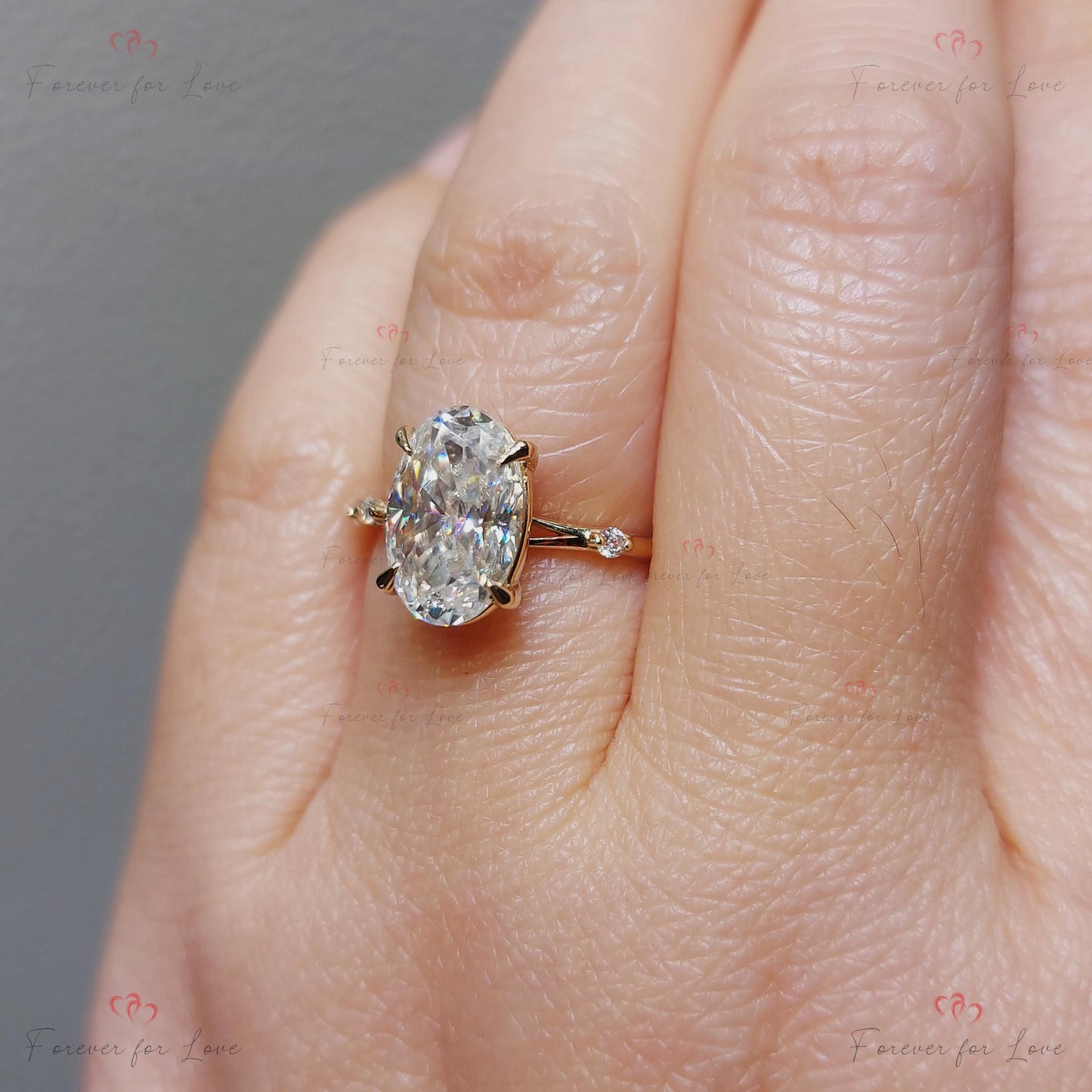 4 Ct Oval Hidden Halo VVS Moissanite & Diamond Ring Oval cut 1Ct Moissanite Brilliant Cut engagement ring in 935 Argentium Silver — custom handcrafted by Forever For Love