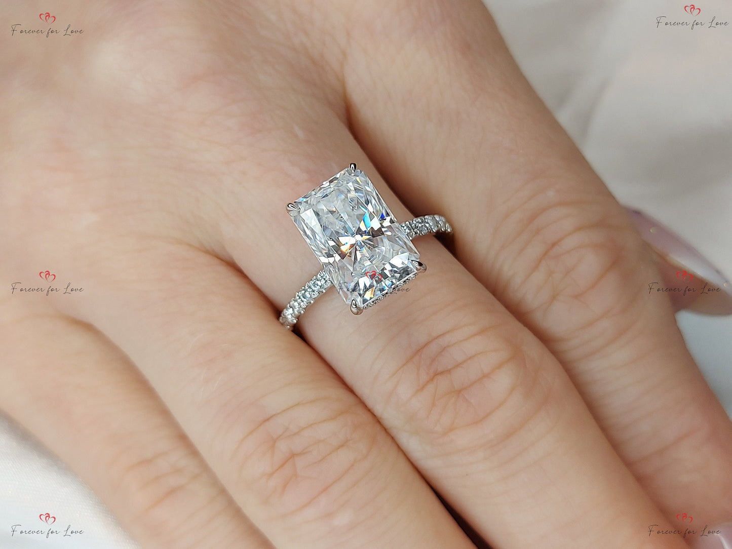 5 Ct Radiant Moissanite Solitaire Engagement Ring Radiant cut 1Ct Moissanite Brilliant Cut engagement ring in 935 Argentium Silver — custom handcrafted by Forever For Love