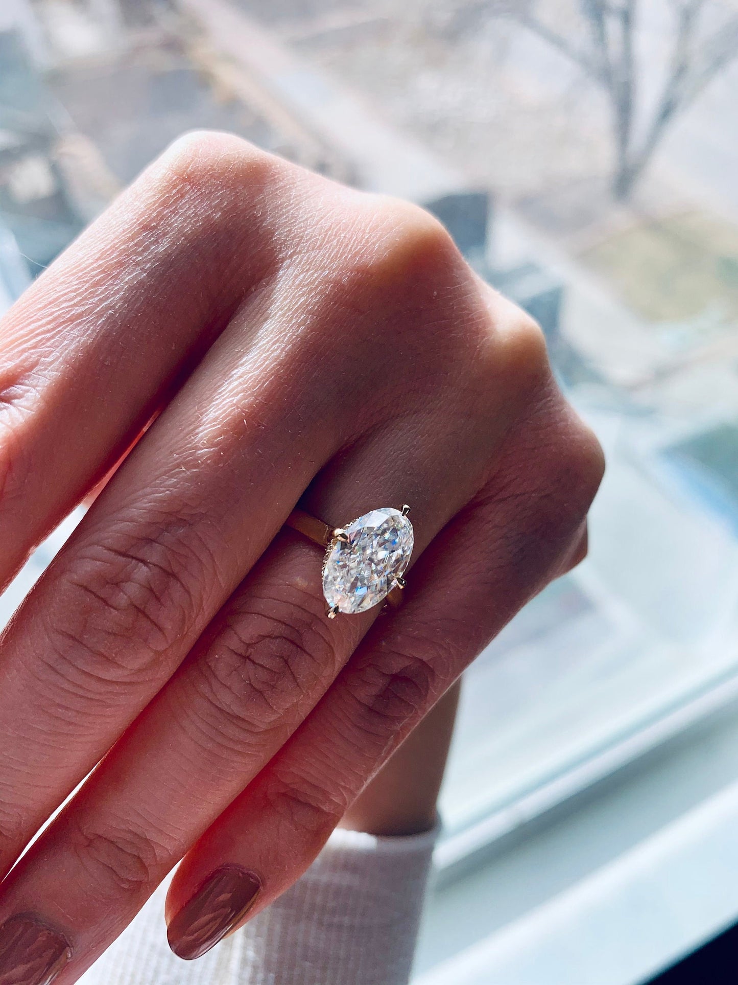 3.8 Ct Oval Moissanite Hidden Halo Engagement Ring Oval cut 1Ct Moissanite Brilliant Cut engagement ring in 935 Argentium Silver — custom handcrafted by Forever For Love