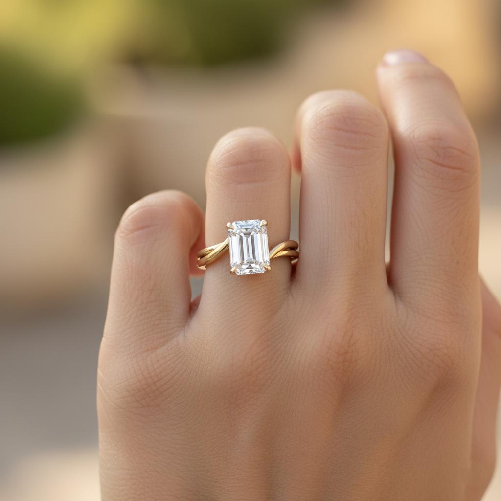 2 Ct IGI Certified Emerald Lab Diamond Engagement Ring Emerald cut 1Ct Moissanite Brilliant Cut engagement ring in 935 Argentium Silver — custom handcrafted by Forever For Love