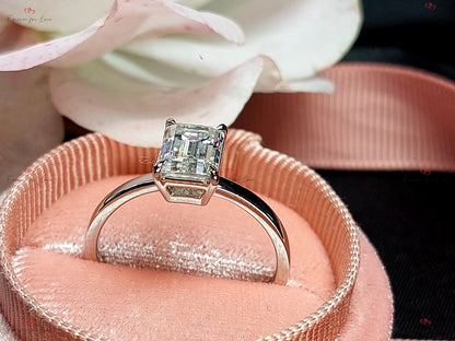 1.5 Ct IGI Certified Emerald Diamond, Emerald Hidden Halo Engagement Ring