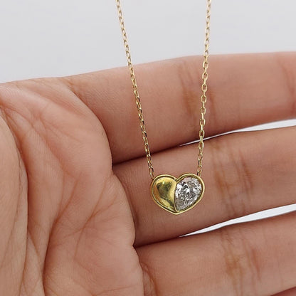 Herzförmige Birnen-Diamantkette, 14k Gelbgold, zierlicher minimalistischer Birnen-Anhänger, Labor-Diamant-Damenkette, besonderes Geschenk für sie.