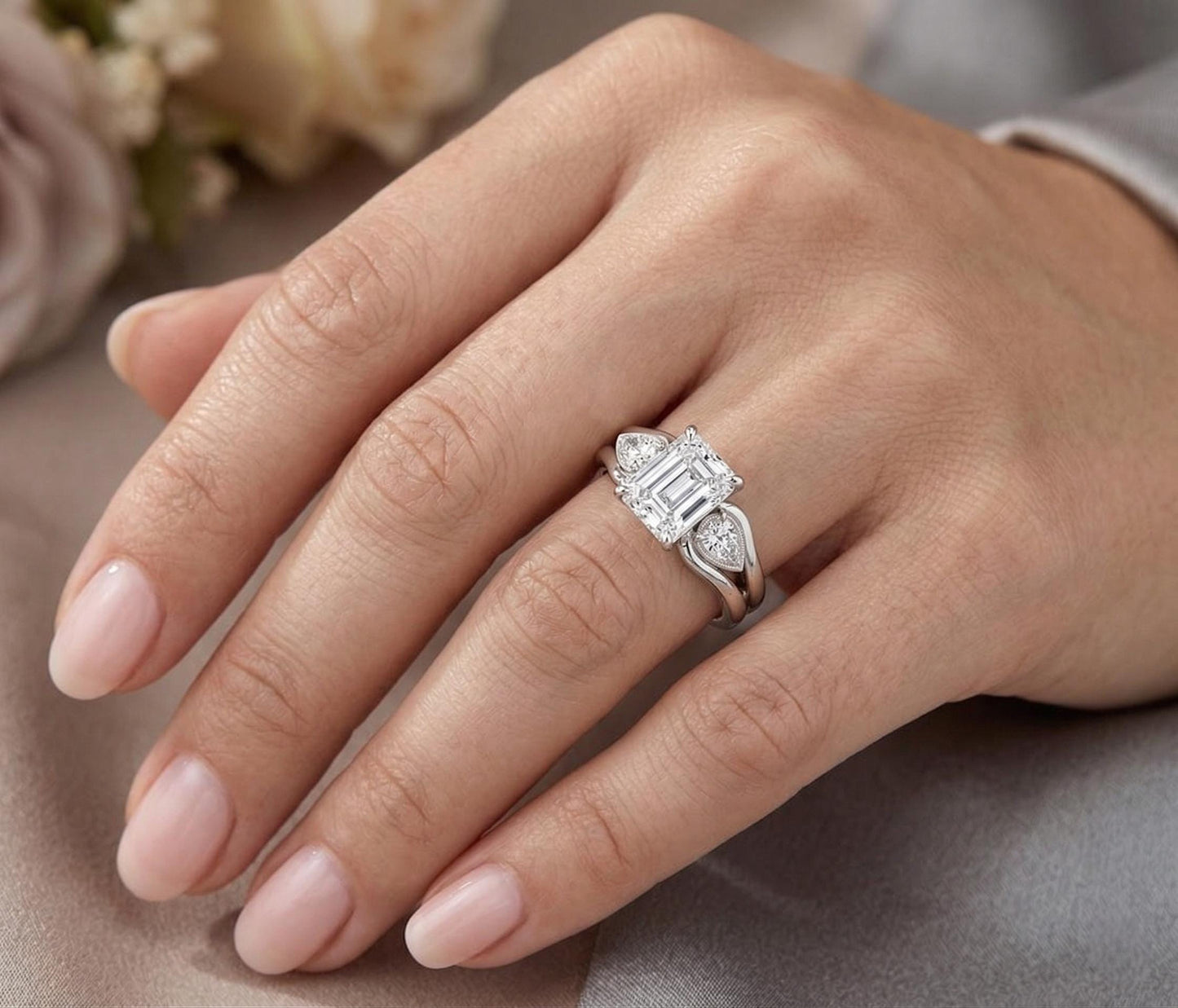 1,9 Karat IGI-zertifizierter Verlobungsring mit Smaragd-Labor-Diamant Emerald cut Moissanite engagement ring in 935er Argentium Silber — custom handcrafted by Forever For Love