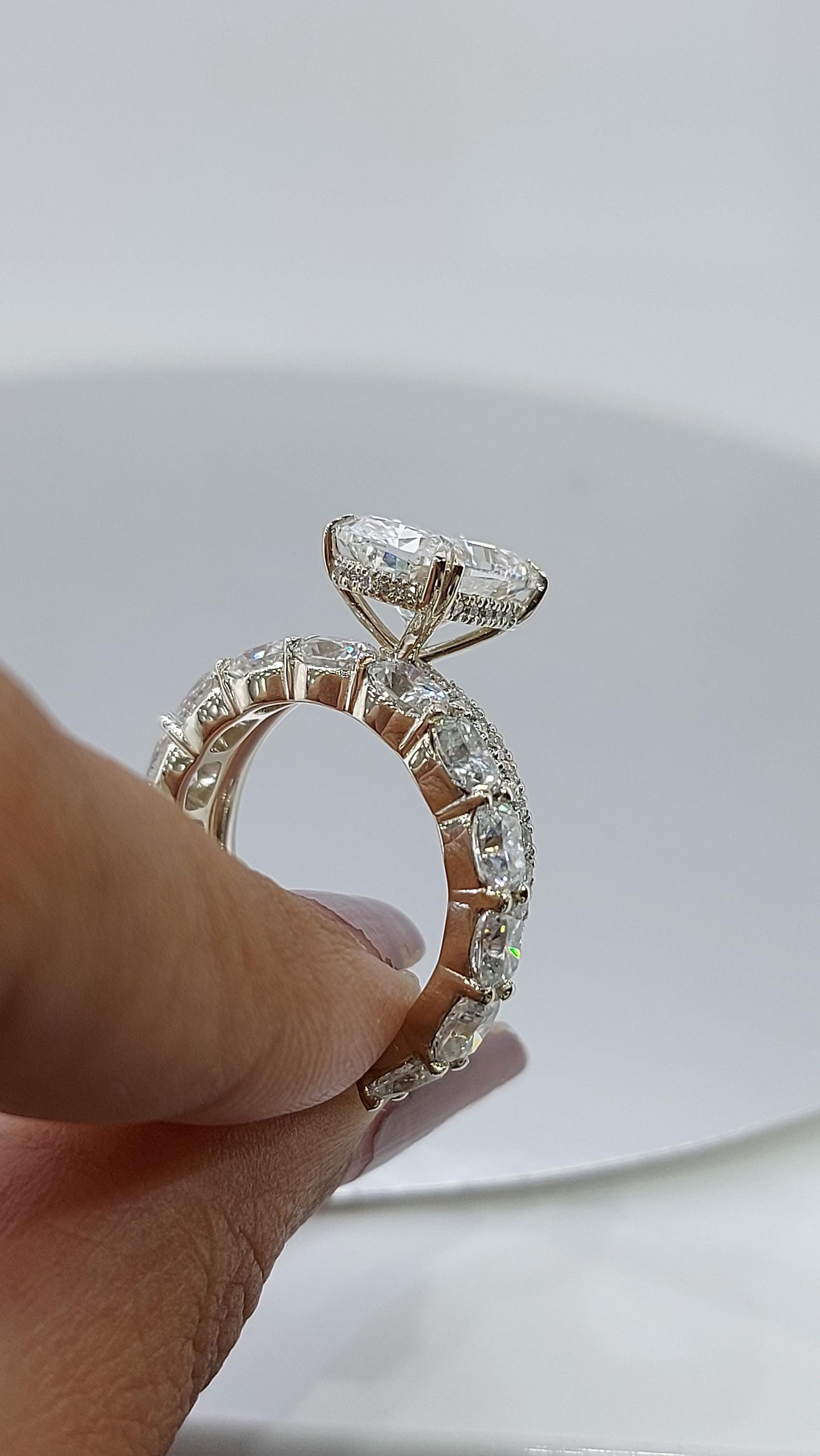 3 Ct Cushion Lab Diamond Full Eternity Band Cushion cut Moissanite Brilliant Cut engagement ring in 935 Argentium Silver — custom handcrafted by Forever For Love