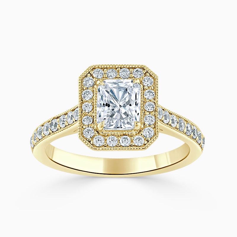 Radiant Diamond, Moissanite Halo Engagement Ring Radiant cut 1Ct Moissanite Brilliant Cut engagement ring in 935 Argentium Silver — custom handcrafted by Forever For Love
