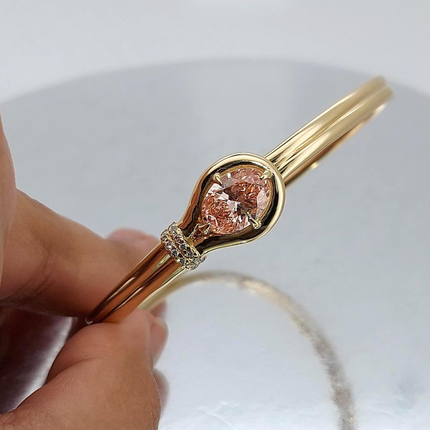 Solid Gold Bangle Bracelet for Women, Pink Oval Cut Diamond Bracelet Bangle, Diamond Bangle Bracelet, Gift For Her Moissanite engagement ring in Gold or Platinum — custom handcrafted by Forever For Love