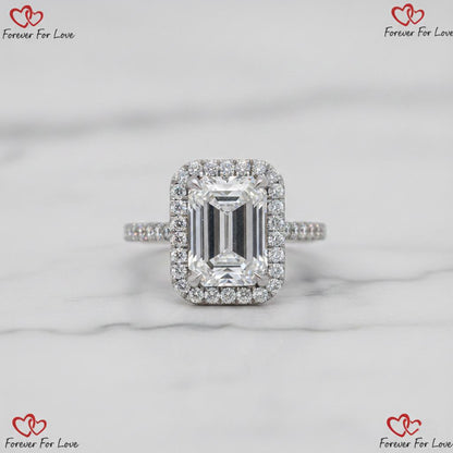 5 Ct IGI Certified Emerald Lab Diamond Halo Engagement Ring