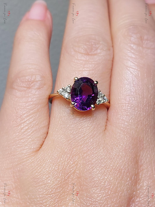 Oval Diamond, Amethyst Solitaire Engagement Ring