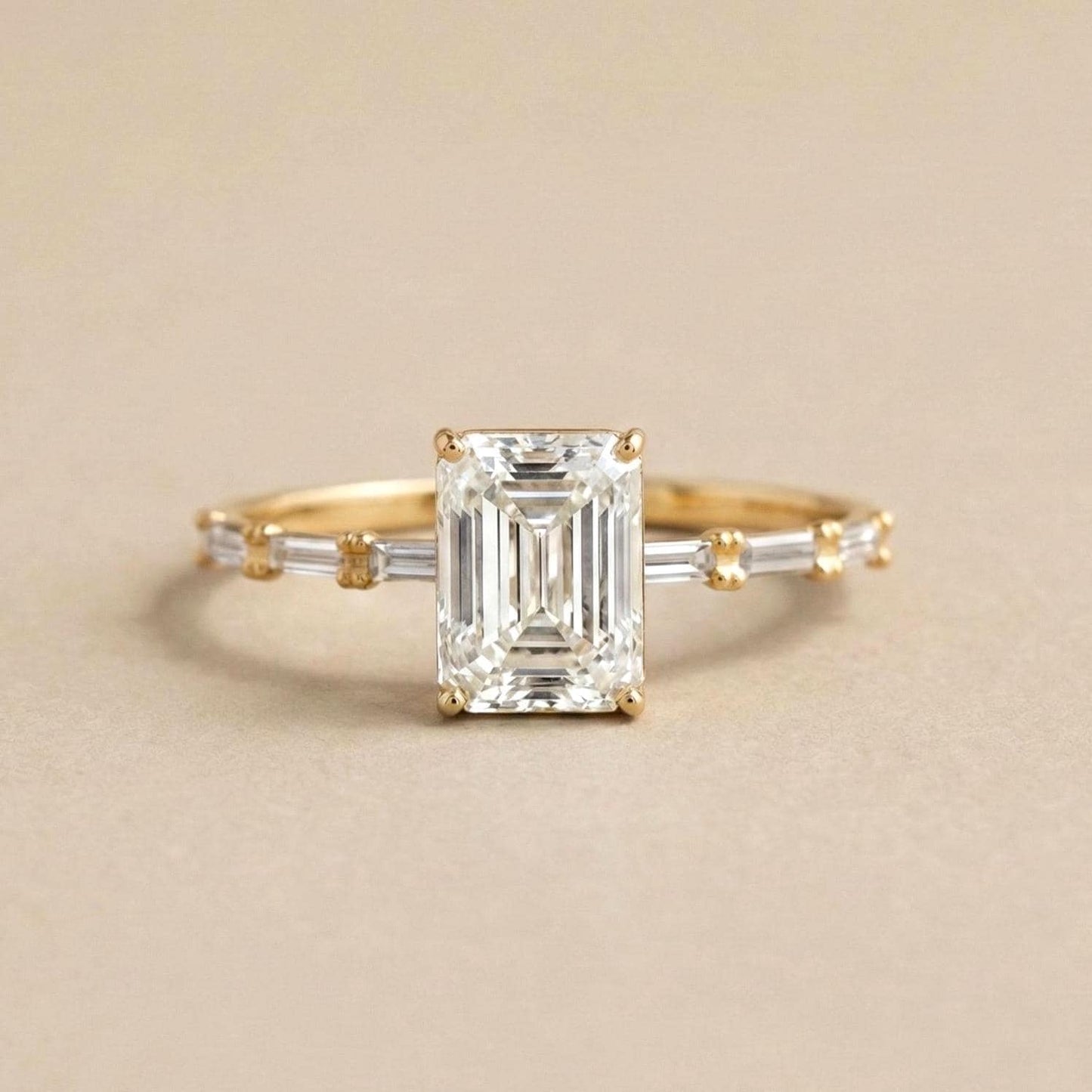 IGI Certified Emerald Lab Diamond Engagement Ring Emerald cut 1Ct Moissanite Brilliant Cut engagement ring in 935 Argentium Silver — custom handcrafted by Forever For Love