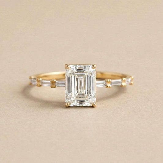 IGI Certified Emerald Lab Diamond Engagement Ring