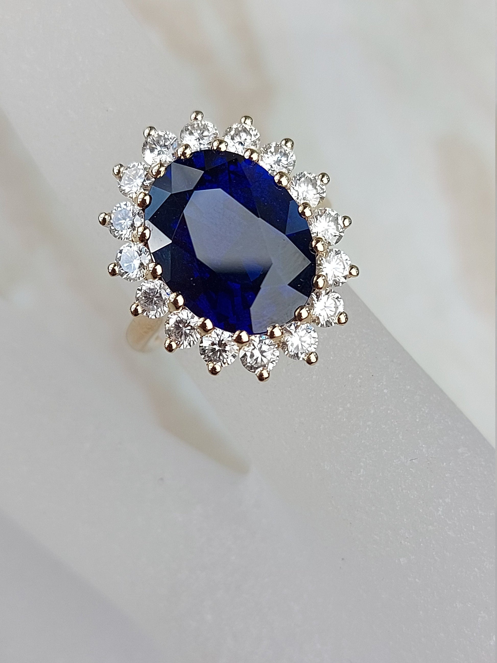 6 Ct Oval Blue Natural Diamond, Sapphire Engagement Ring