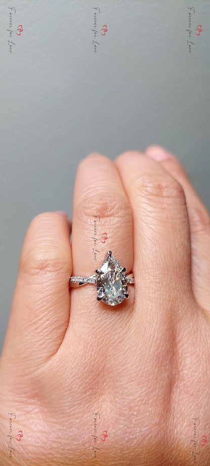 2.5 Ct Pear Lab Diamond Solitaire Engagement Ring