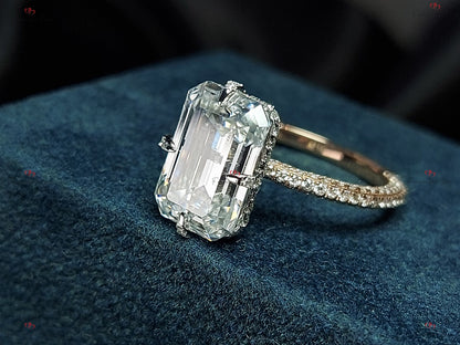 3 Ct Emerald Moissanite, Emerald Solitaire Engagement Ring