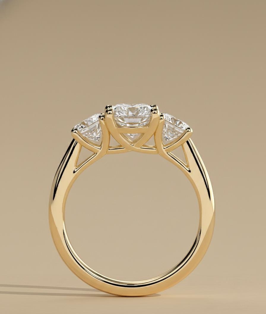 3 Ct Oval Lab Diamond Three Stone Trilogy Ring Oval cut Moissanite engagement ring in Gold or Platinum — custom handcrafted by Forever For Love