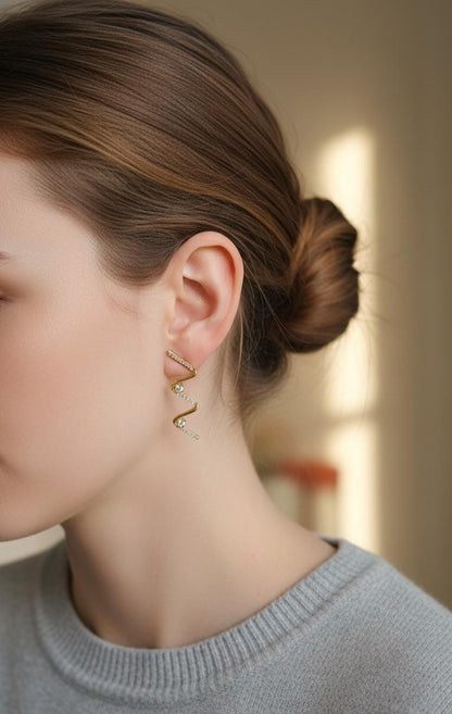 14k Gold Zig Zag Drop Earrings, Solid Dangling Gold Earring, Zig Zag drop, Drop Earrings, Perfect Gift