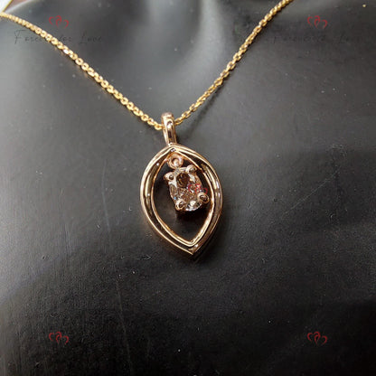 Oval diamond Necklace, 10K Rose  Gold, Dainty Minimalist Oval Pendant, Real Diamond Womens Necklace, Special Gift For Her.