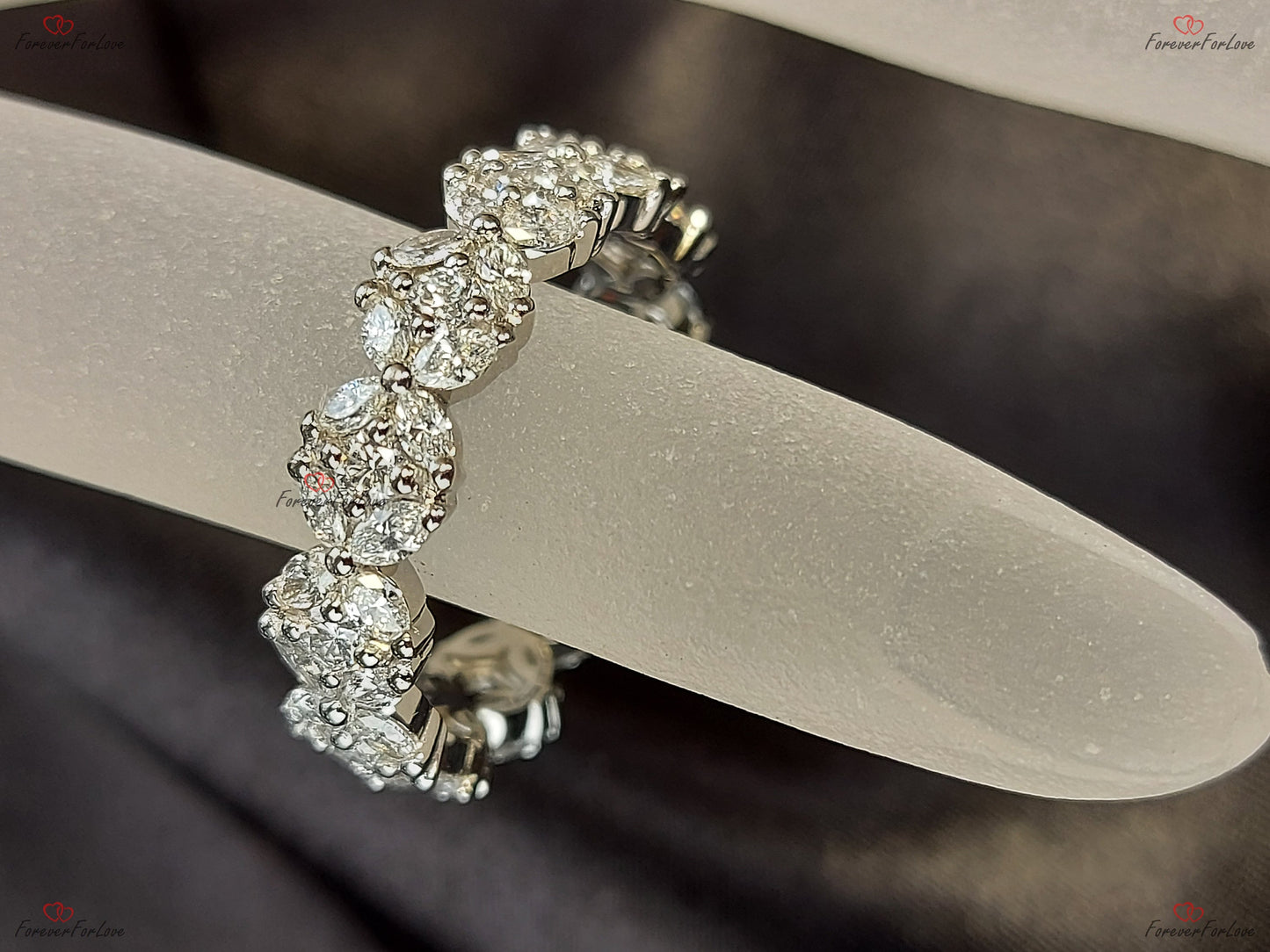 Vintage Natural Diamond Marquise and Round cut Wedding Band Birthstone promise ring Rose Gold engagement band Women anniversary band ring Marquise cut Moissanite Brilliant Cut engagement ring in 935 Argentium Silver — custom handcrafted by Forever For Love
