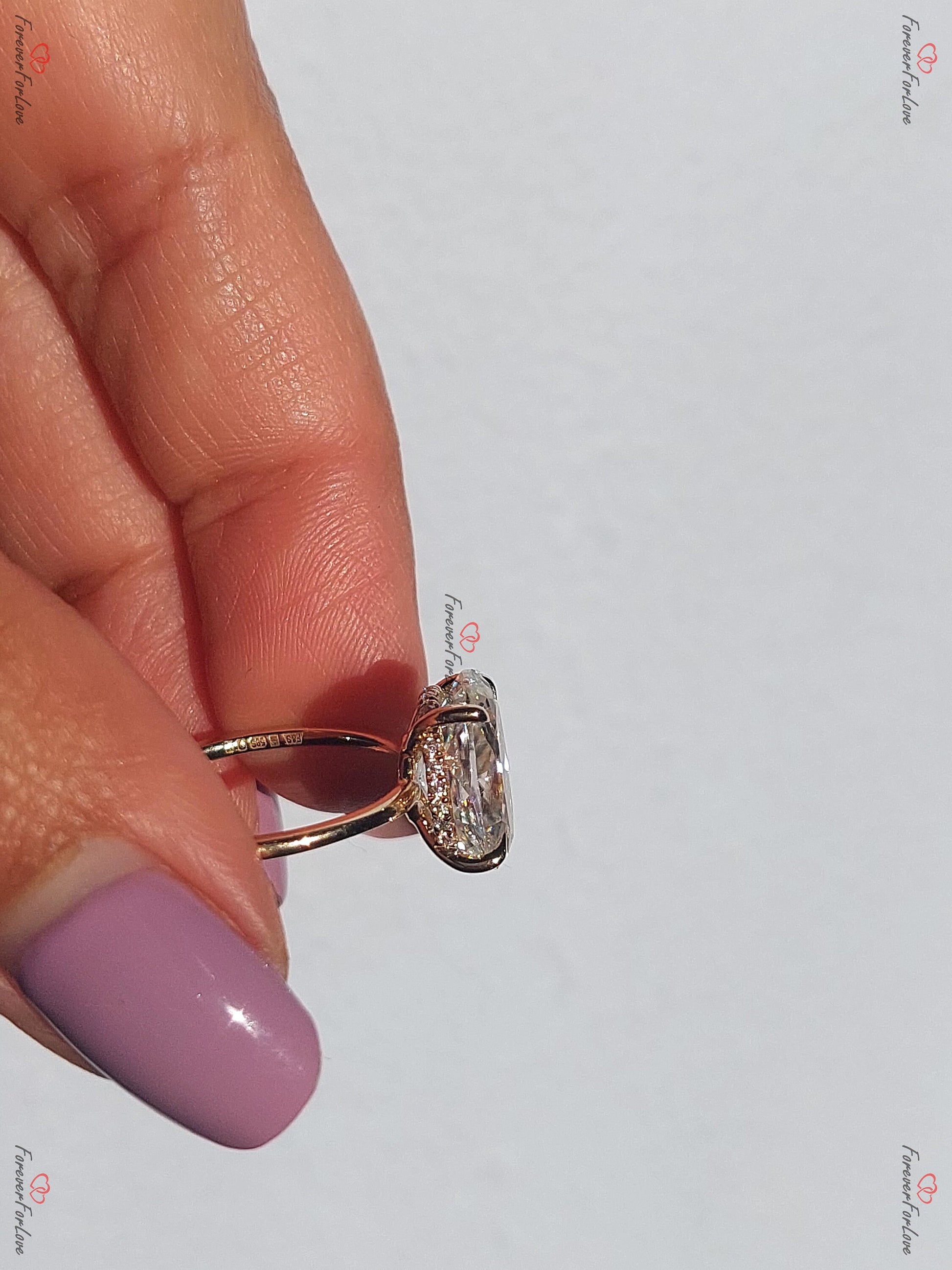 Oval Engagement Ring, 4Ct Hybrid Crushed ice Oval 12.5*8mm Moissanite engagement ring, diamond hidden halo ring, Donut/Low Setting