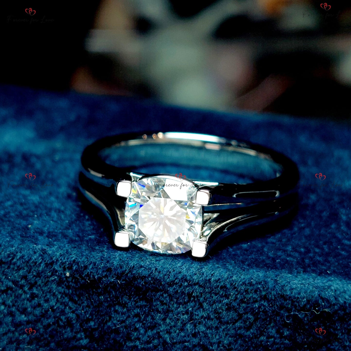 Cushion Moissanite Halo Engagement Ring Cushion cut 1Ct Moissanite Brilliant Cut engagement ring in 935 Argentium Silver — custom handcrafted by Forever For Love