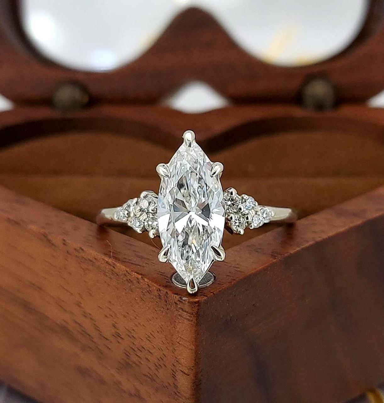 1.5 Ct IGI Certified Marquise Lab Diamond Vintage Engagement Ring Marquise cut 1Ct Moissanite Brilliant Cut engagement ring in 935 Argentium Silver — custom handcrafted by Forever For Love