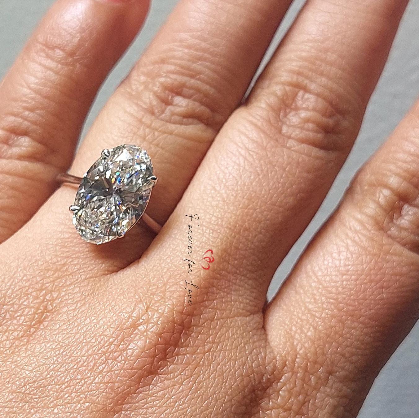 6 Ct Oval Lab Diamond Solitaire with Carat Options Oval cut 1Ct Moissanite Brilliant Cut engagement ring in 935 Argentium Silver — custom handcrafted by Forever For Love