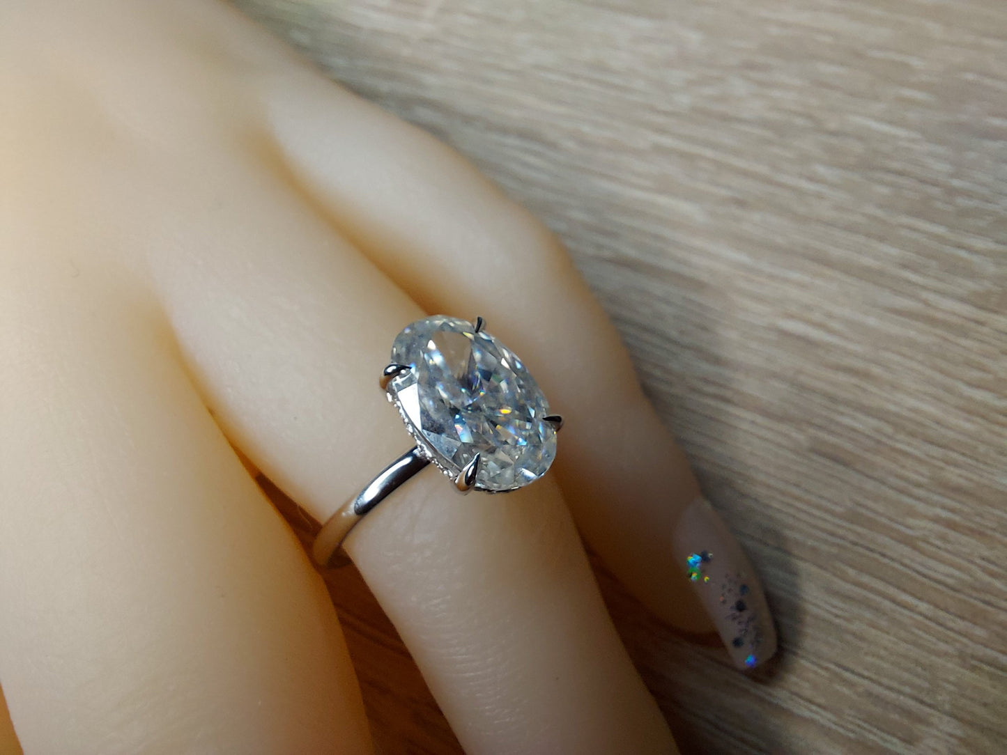 4 Ct Oval Moissanite Crushed Ice Hidden Halo Engagement Ring Oval cut 1Ct Moissanite Brilliant Cut engagement ring in 935 Argentium Silver — custom handcrafted by Forever For Love