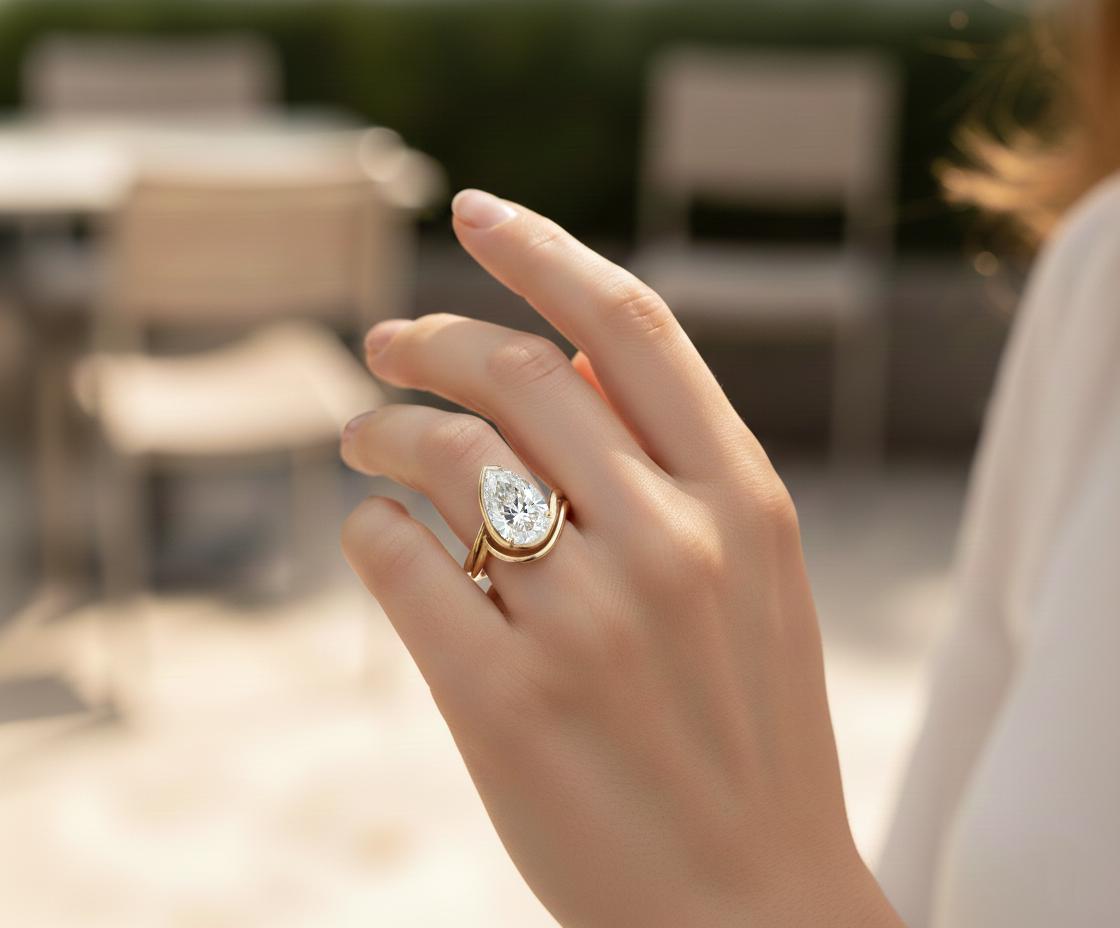 6 Ct IGI Certified Pear Lab Diamond Engagement Ring Pear cut 1Ct Moissanite Brilliant Cut engagement ring in 935 Argentium Silver — custom handcrafted by Forever For Love