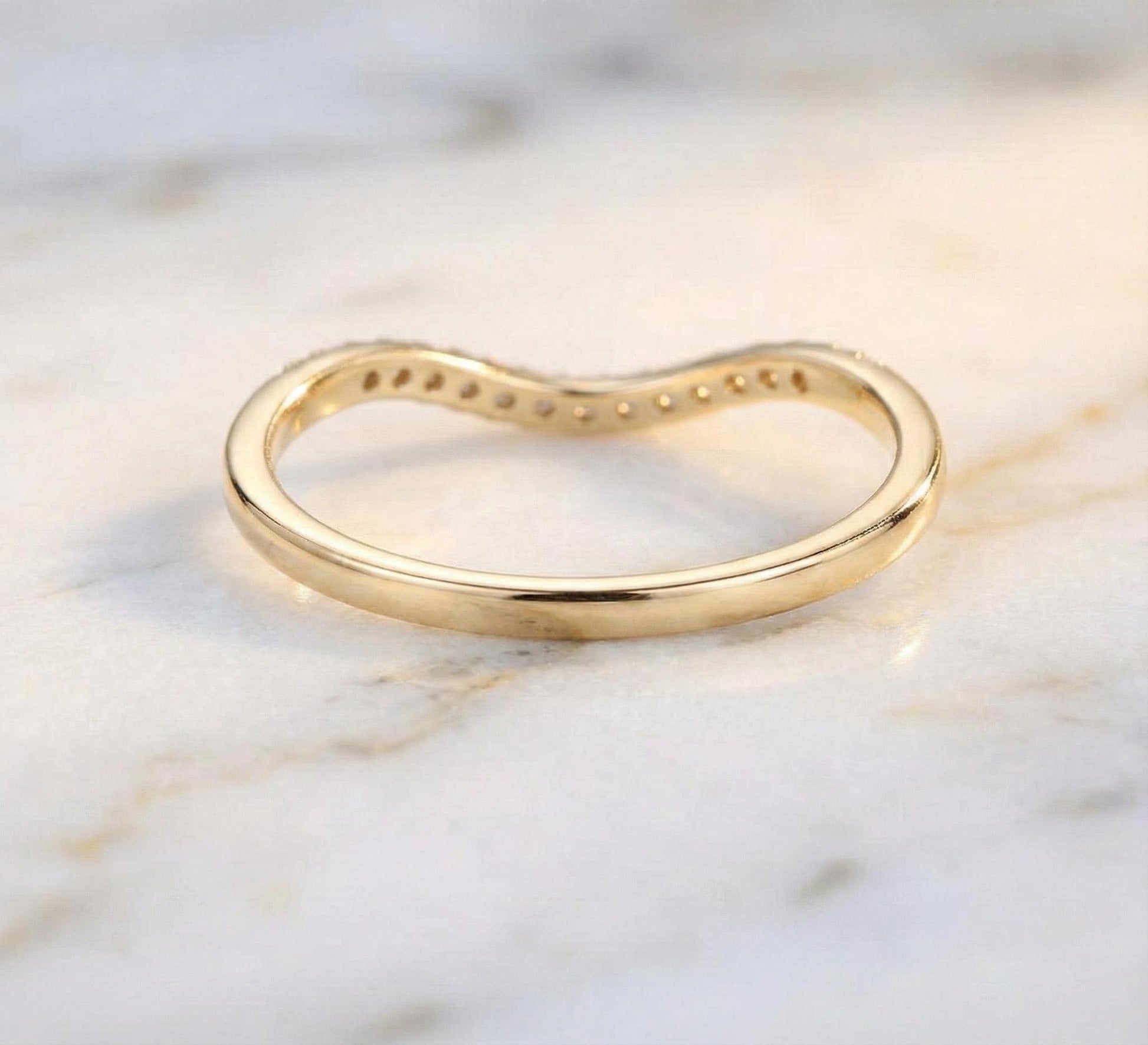 Round Lab Grown Diamond Curved Ring Sustainable Wedding Band for Women Lab Create Diamond Band Ring Anniversary Gift for Wife