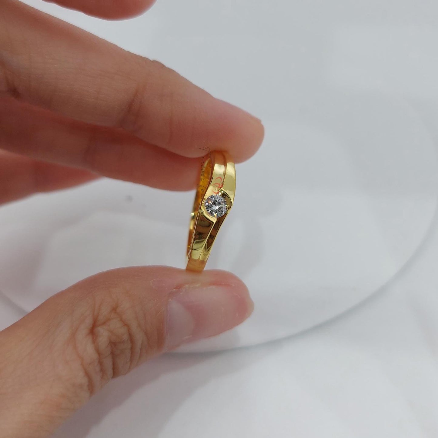 Alliance Minimaliste en Diamant Naturel Round cut Moissanite taille brillant engagement ring in Gold or Platinum — custom handcrafted by Forever For Love