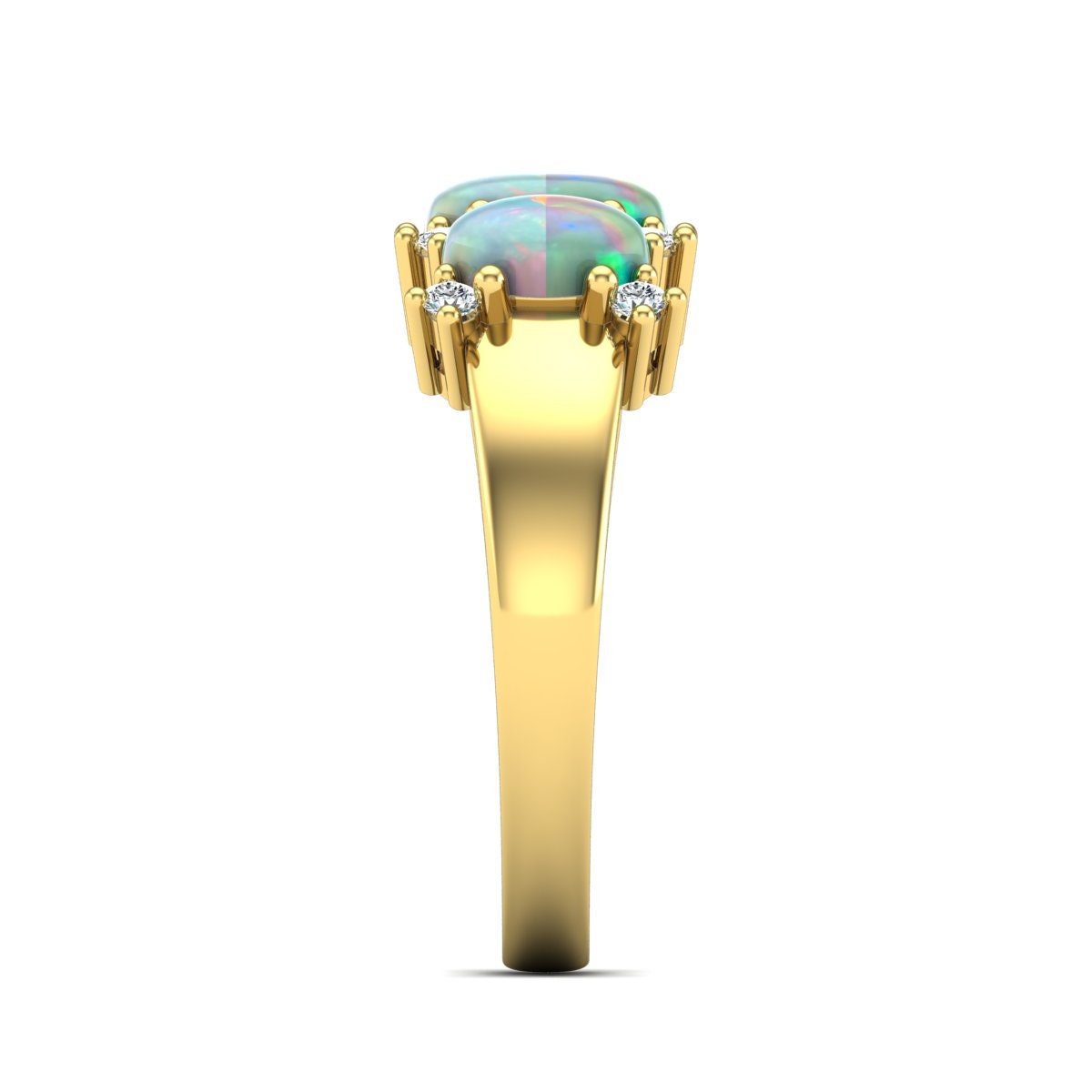 Ovaler Naturdiamant- und Opal-Dreisteinring Oval cut Moissanite engagement ring in Gold or Platinum — custom handcrafted by Forever For Love
