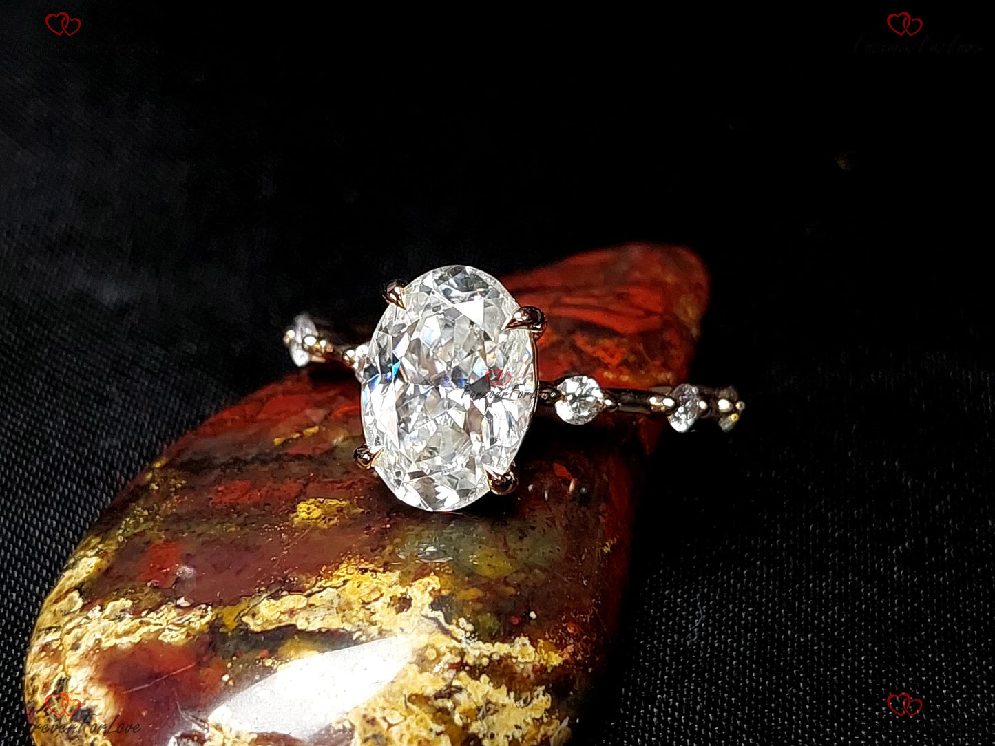Oval Diamond, Moissanite Engagement Ring Oval cut 1Ct Moissanite Brilliant Cut engagement ring in 935 Argentium Silver — custom handcrafted by Forever For Love