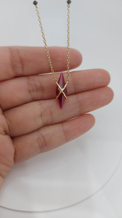 Ruby & Black Beads Mangalsutra, Gold Chain Necklace, Handmade Beaded Jewellery, Wedding Necklace Real Ruby Necklace, gift for her.