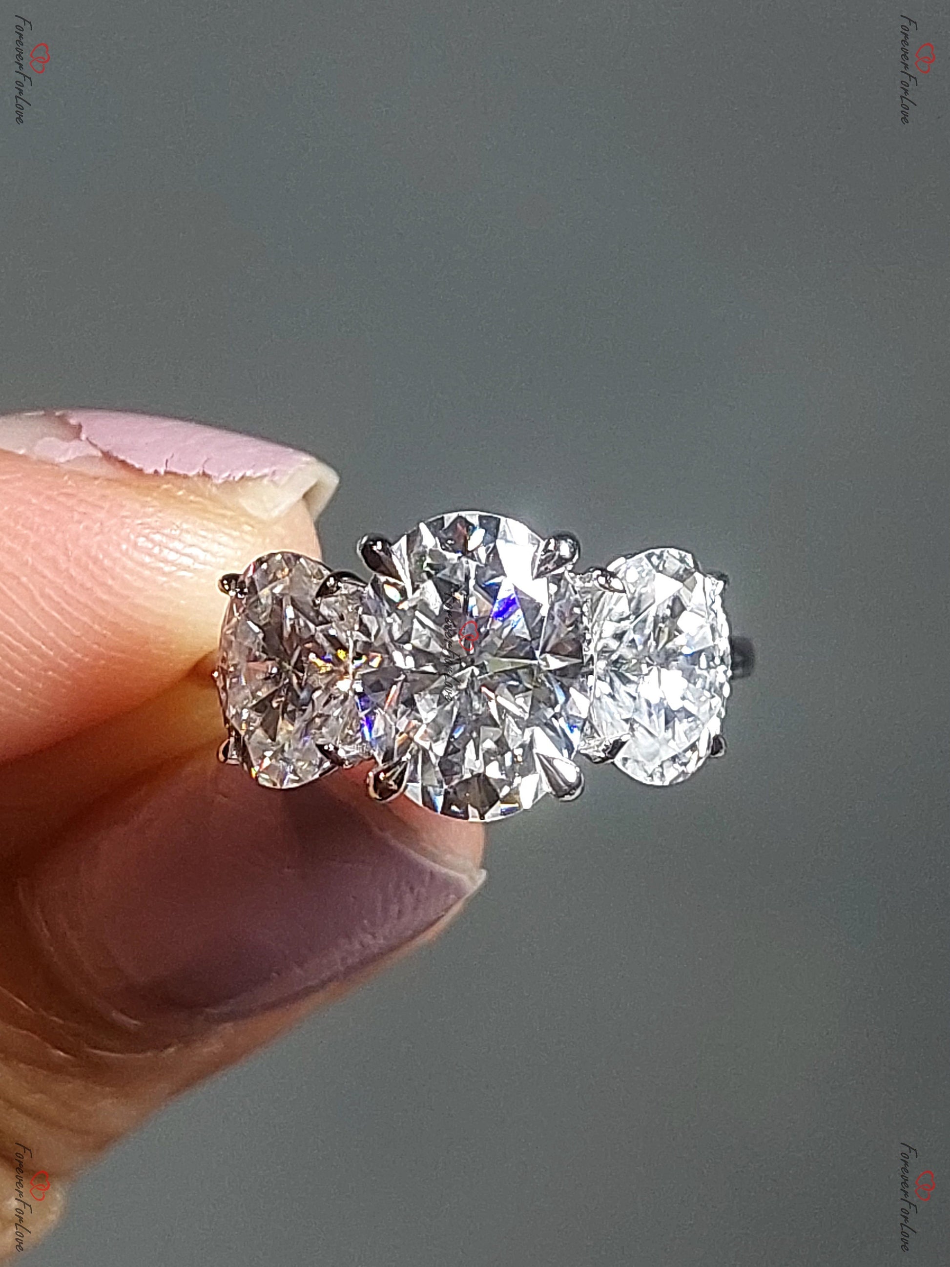Vintage Oval Moissanite engagement ring unique Cluster Platinum engagement ring women Trilogy wedding Bridal art deco Wedding Anniversary