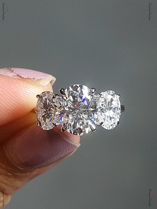 Vintage Oval Moissanite engagement ring unique Cluster Platinum engagement ring women Trilogy wedding Bridal art deco Wedding Anniversary