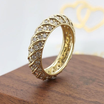 Cupcake Pave Diamond Band, Wide Gold Ring, 1.00 total carats Statement Ring, Round Brilliant Diamond Eternity Ring, Perfect gift For Her.