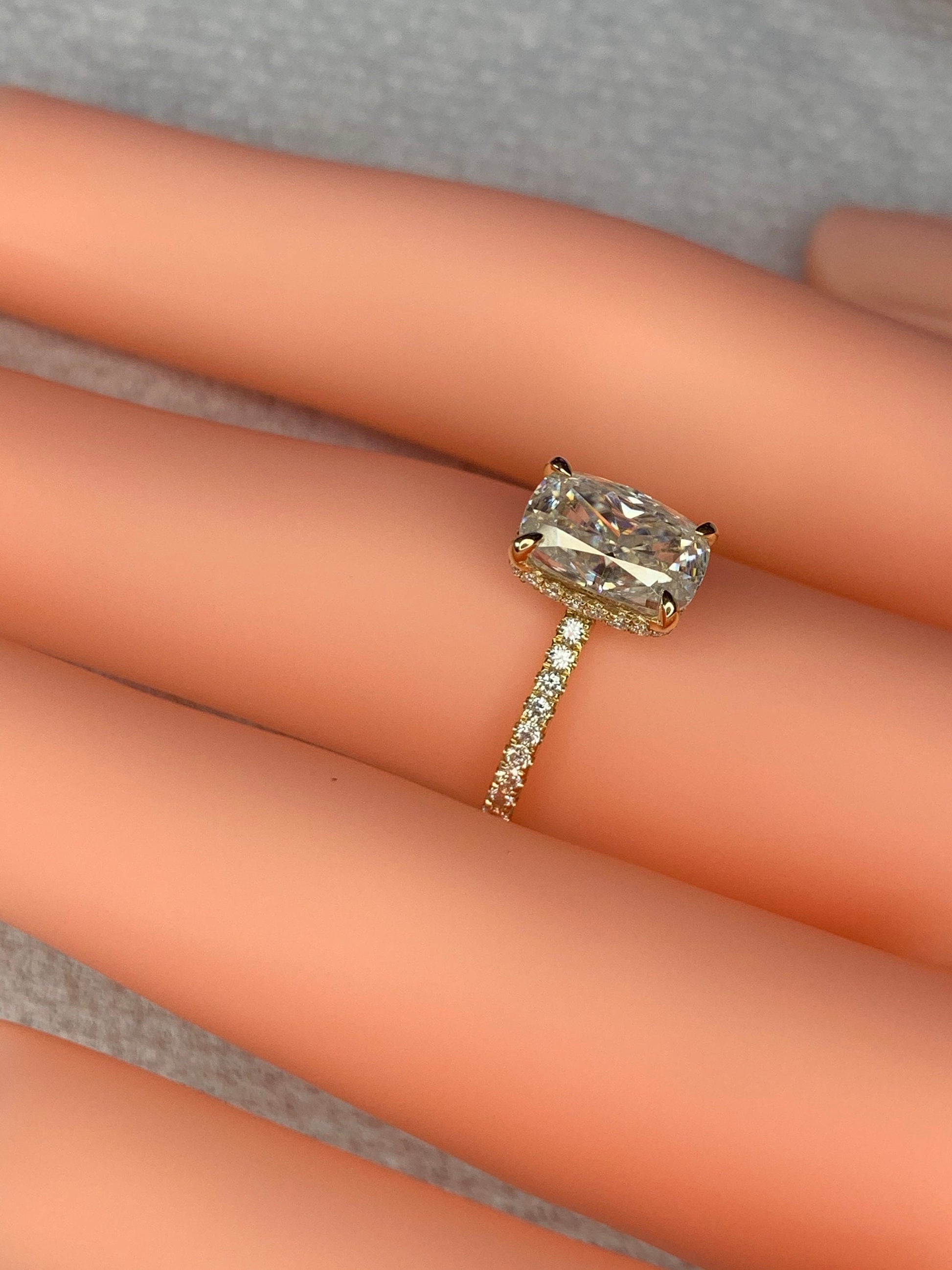 2 Ct Cushion Moissanite Hidden Halo Engagement Ring