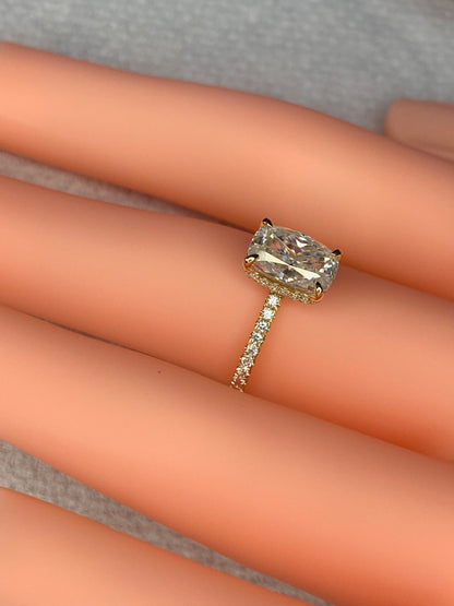 2 Ct Cushion Moissanite Hidden Halo Engagement Ring