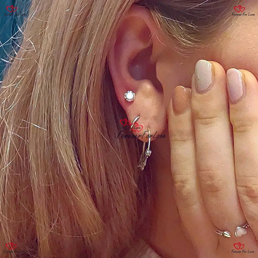 Diamond Earrings | Gold Diamond Stud Earrings | Prong Setting Genuine Diamond Studs 1 engagement ring in 935 Sterling Silver — custom handcrafted by Forever For Love