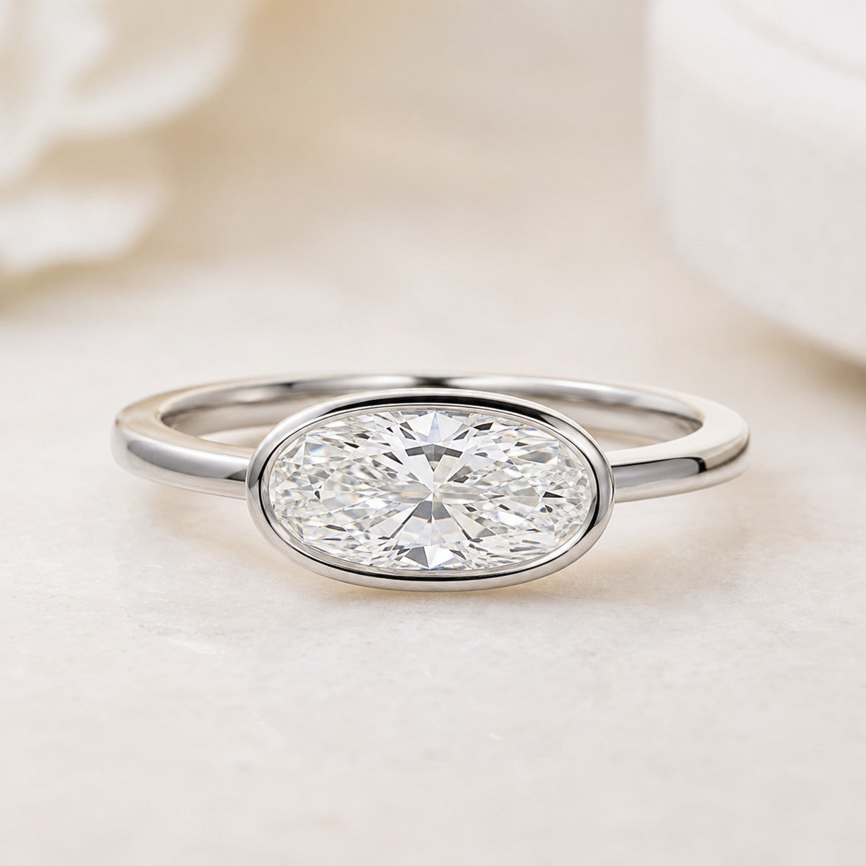 East West Moval Bezel Engagement Ring