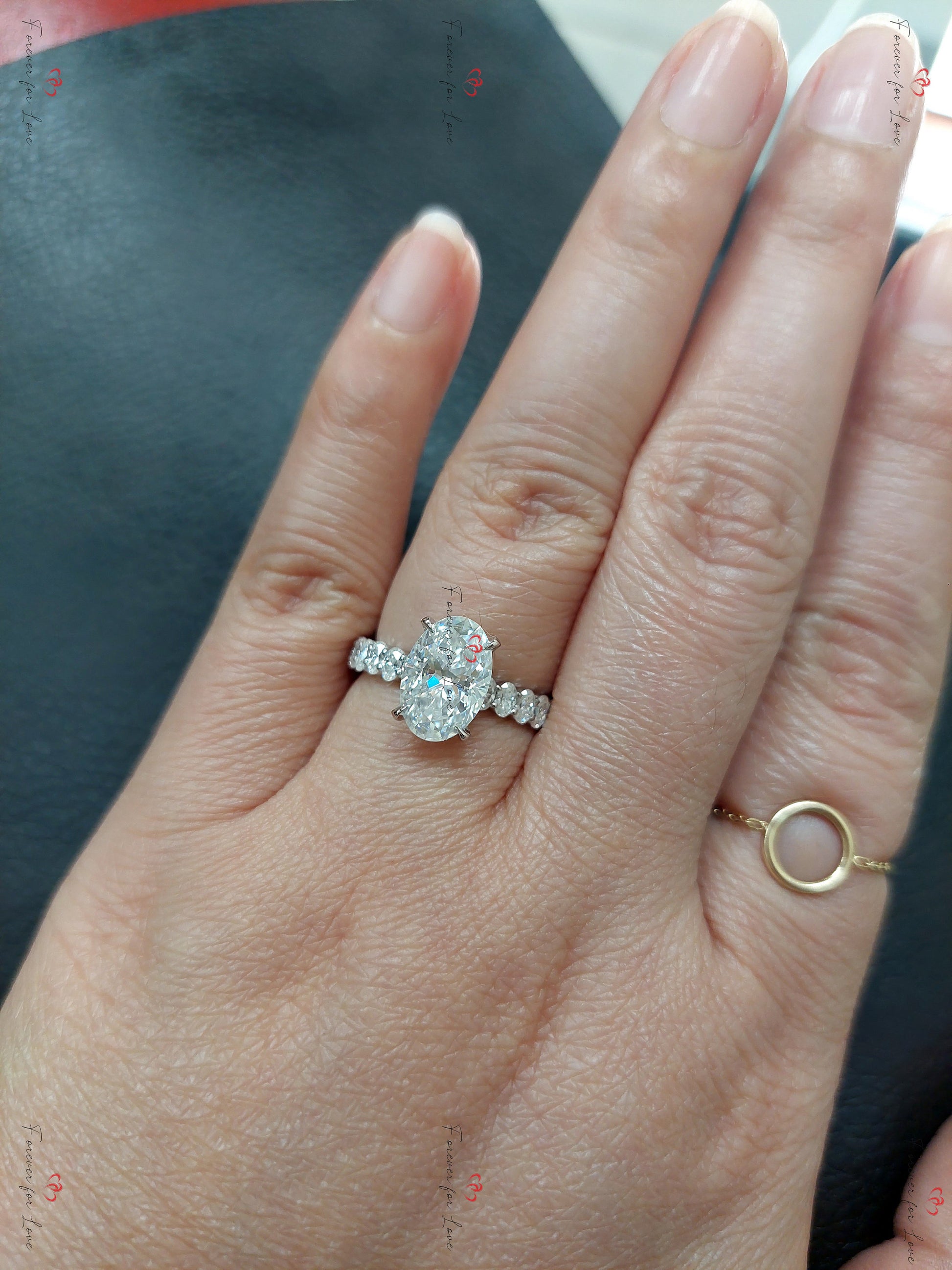 2.5 Ct Oval Diamond, Moissanite Halo Engagement Ring