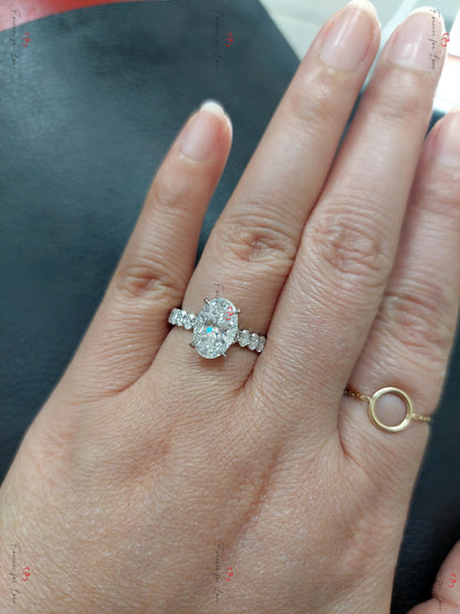 2.5 Ct Oval Diamond, Moissanite Halo Engagement Ring