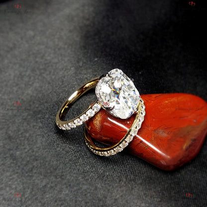 Cushion Moissanite Hidden Halo Engagement Ring
