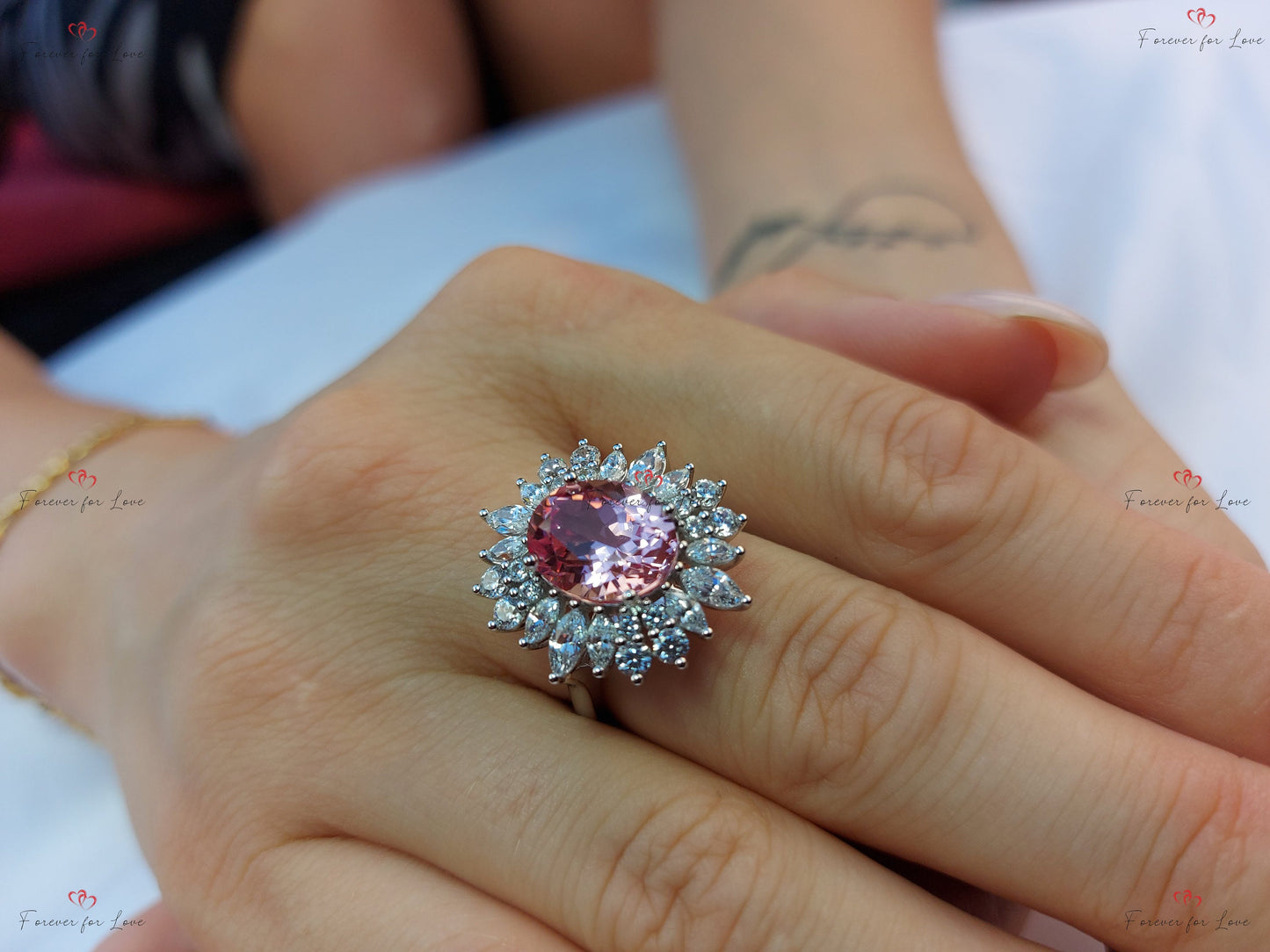 5 Ct Marquise Pink Sapphire Engagement Ring Marquise cut 1Ct Natural Sapphire engagement ring in 935 Argentium Silver — custom handcrafted by Forever For Love