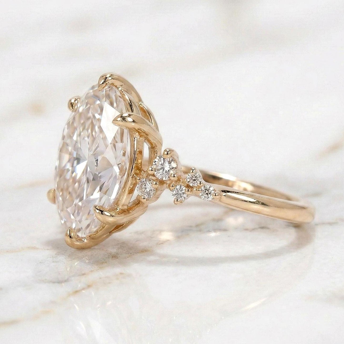 5.1 Ct Oval Lab Diamond Engagement Ring Oval cut 1Ct Moissanite Brilliant Cut engagement ring in 935 Argentium Silver — custom handcrafted by Forever For Love